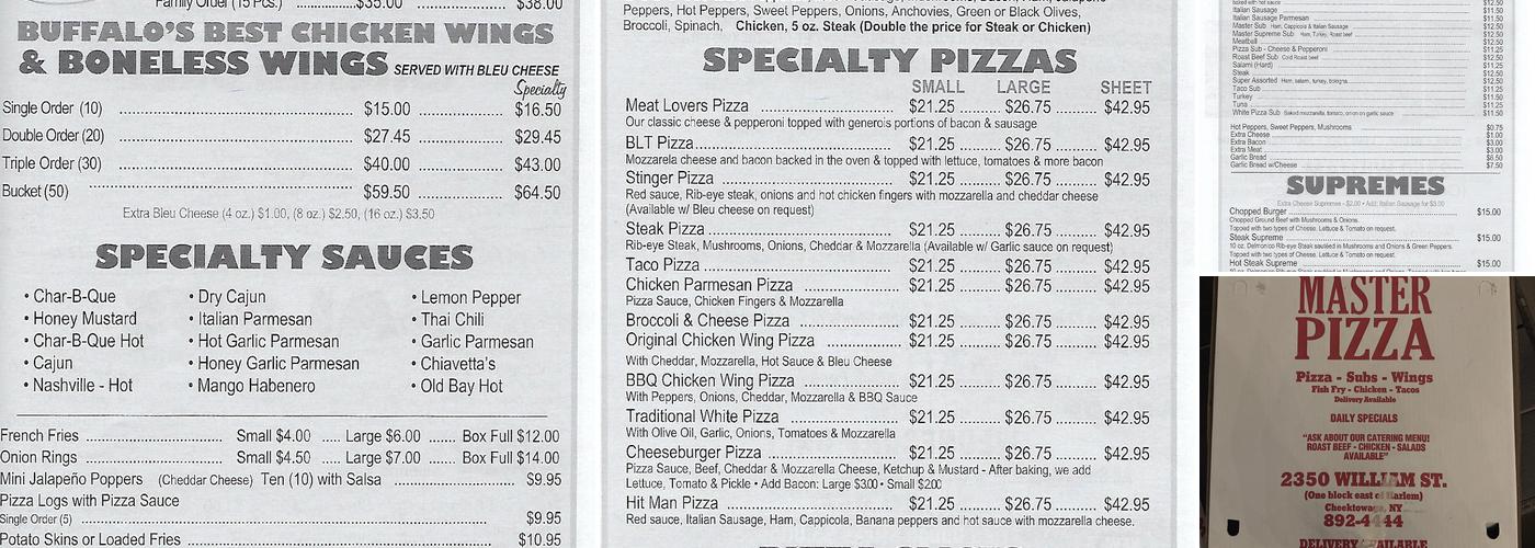Master Pizza Menu