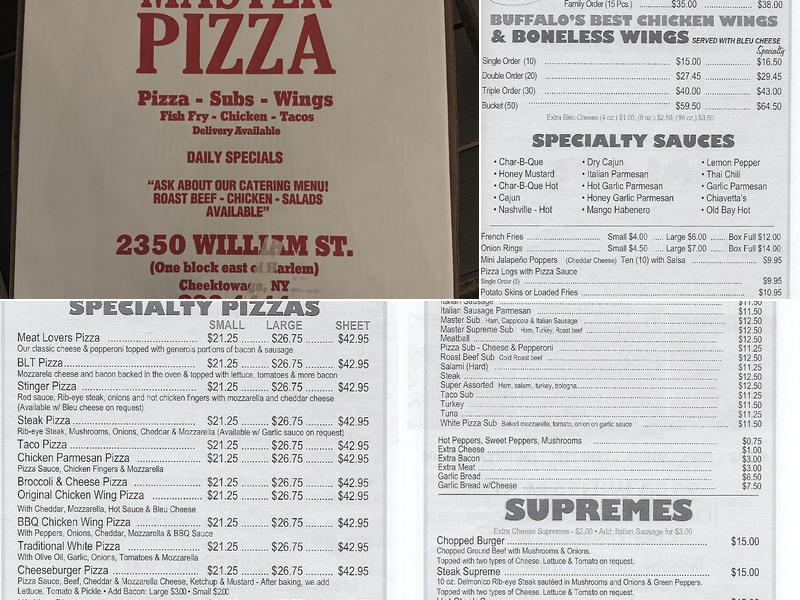 Master Pizza Menu
