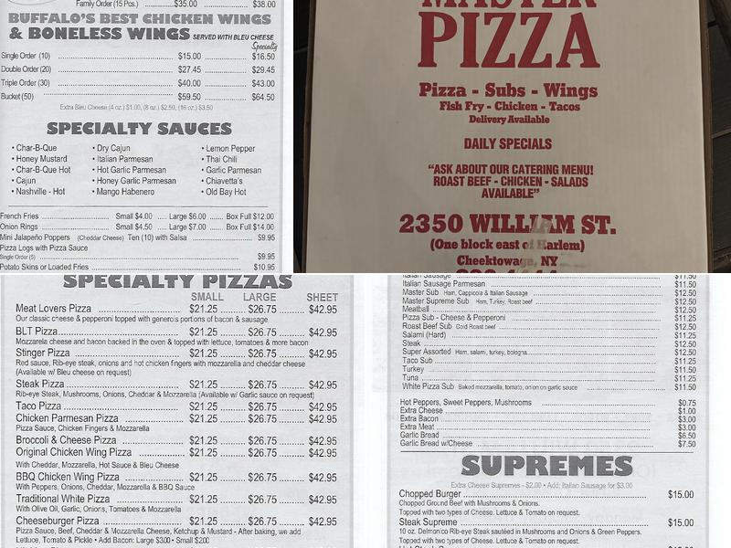 Master Pizza Menu