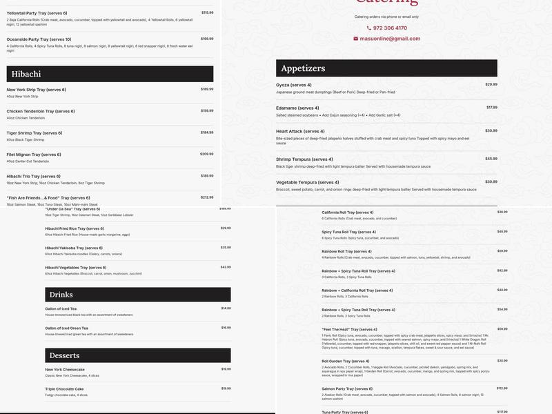 Masu Sushi & Hibachi Menu