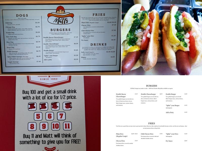 Matt's Famous Chili Dogs Menu