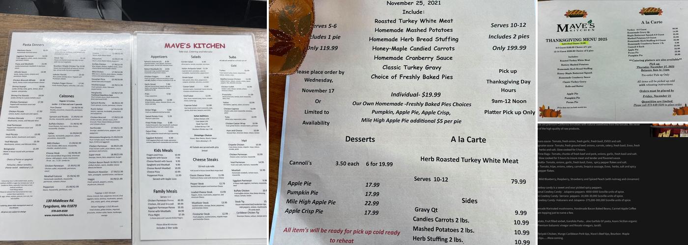 MAVE's Kitchen Menu