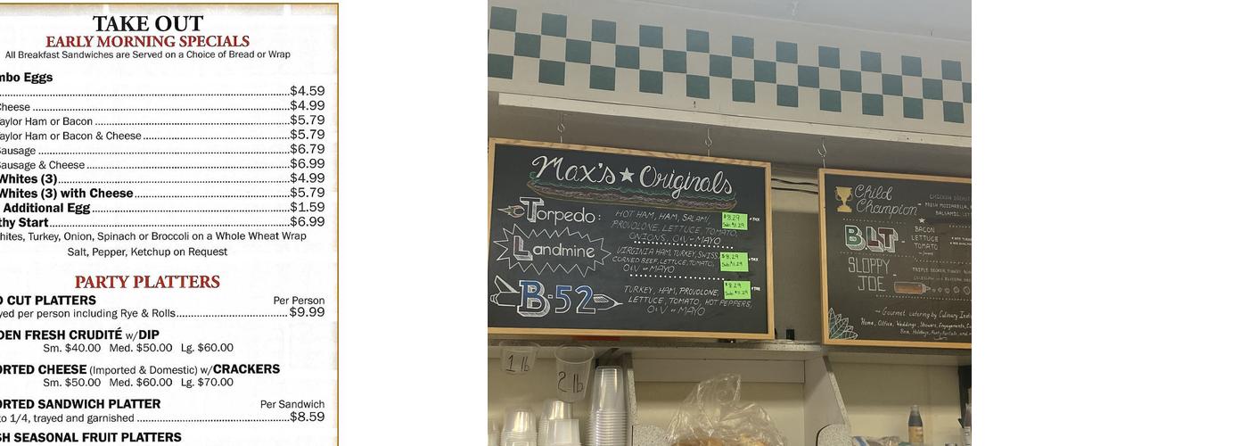 Max's Delicatessen Menu