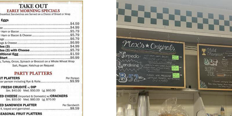 Max's Delicatessen Menu