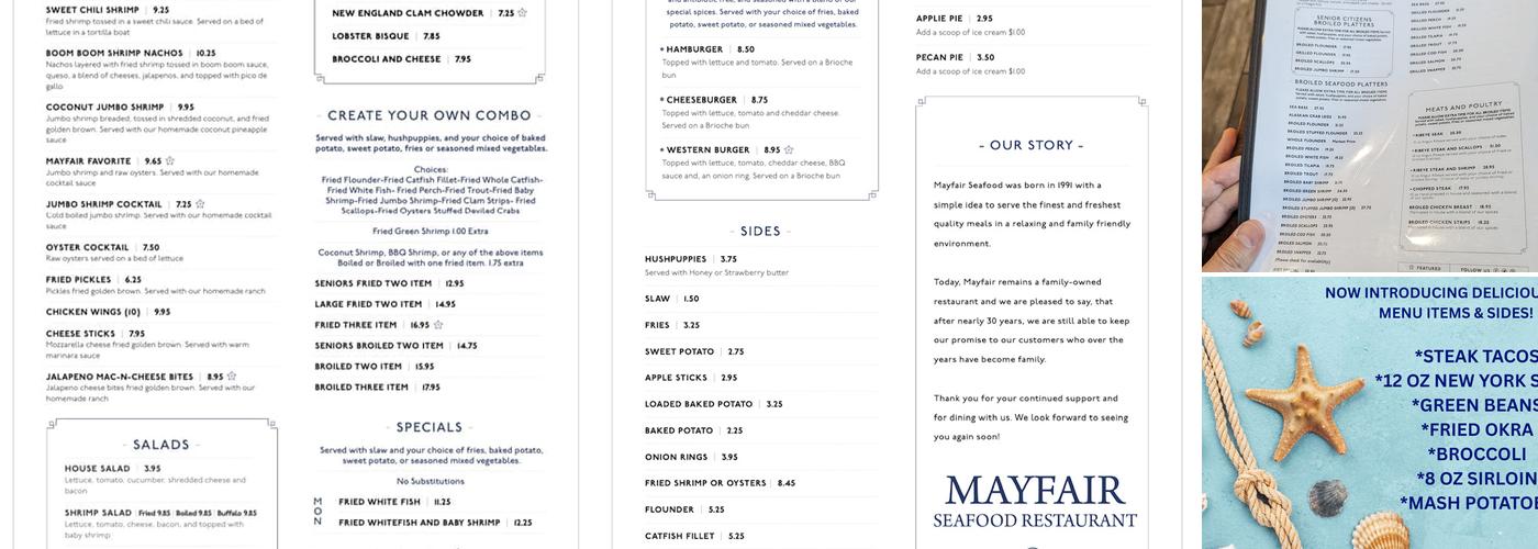 Mayfair Seafood Menu