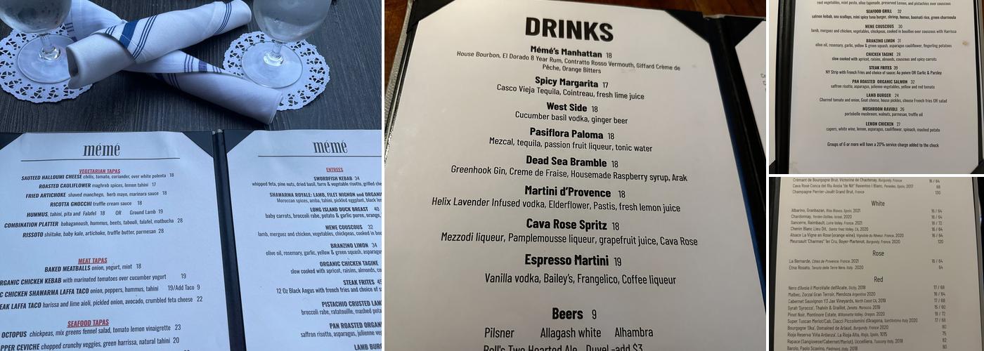 Mémé Mediterranean Menu