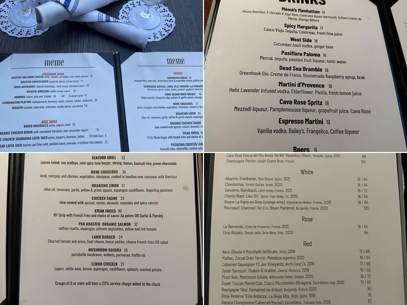 Mémé Mediterranean Menu