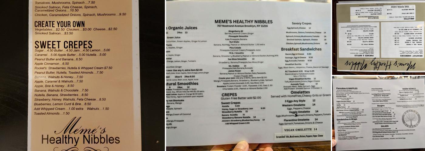 Meme's Healthy Nibbles Menu