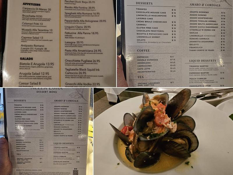 Mezza Luna Pasta & Seafood Menu
