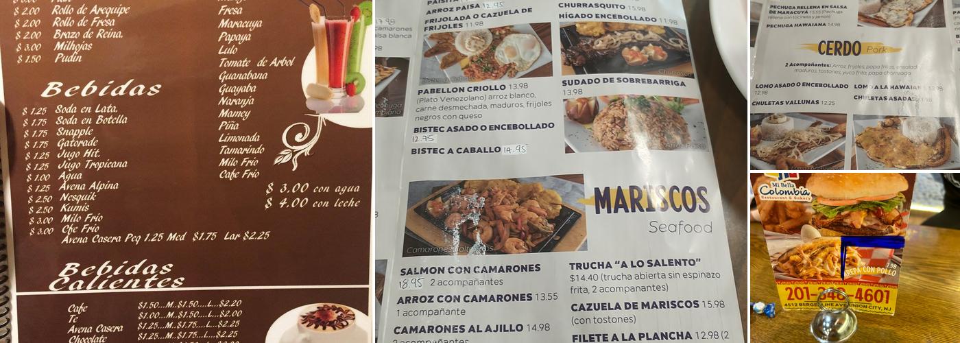 Mi Bella Colombia Menu