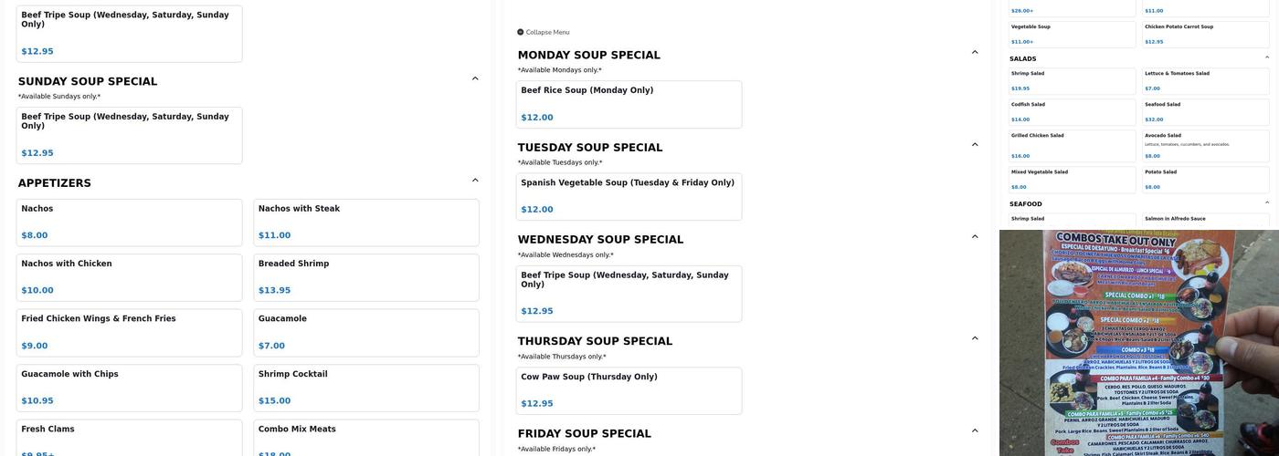 Mi Sabor Cafe Menu