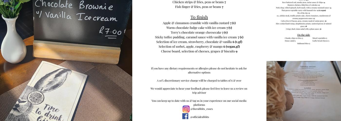 The Rabbits Pub and Restaurant Menu
