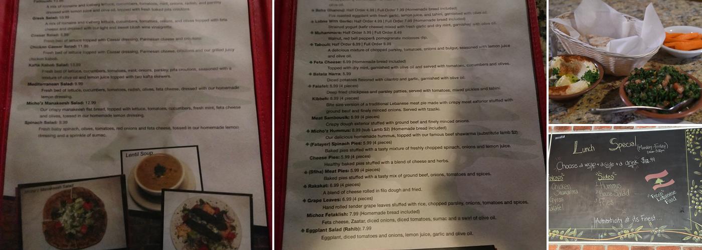Micho'z Fresh Lebanese Grill Menu