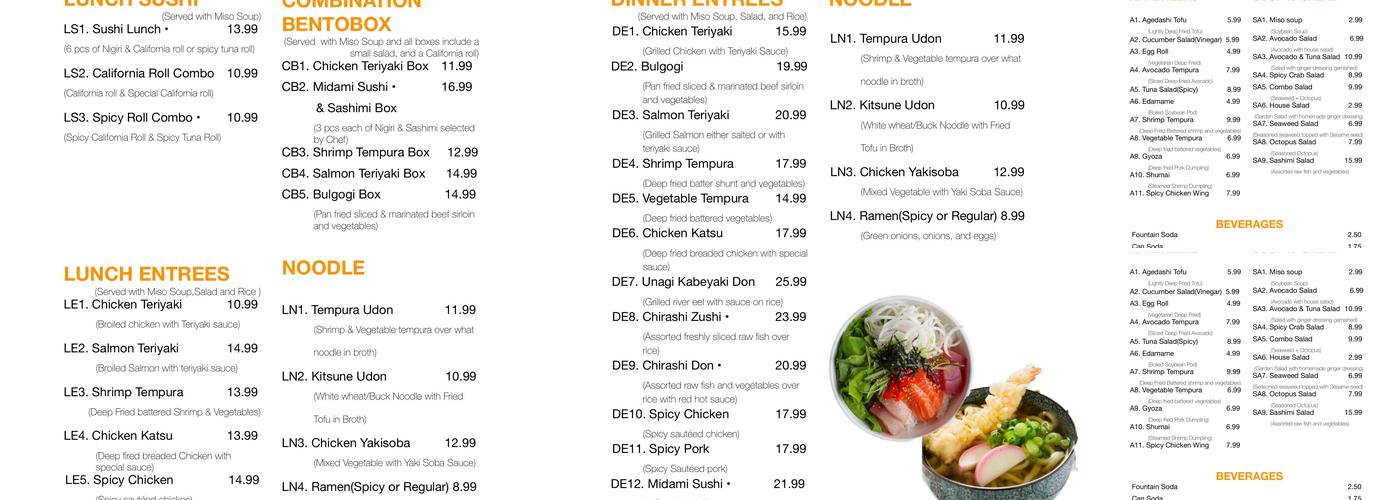 Midami Sushi Menu