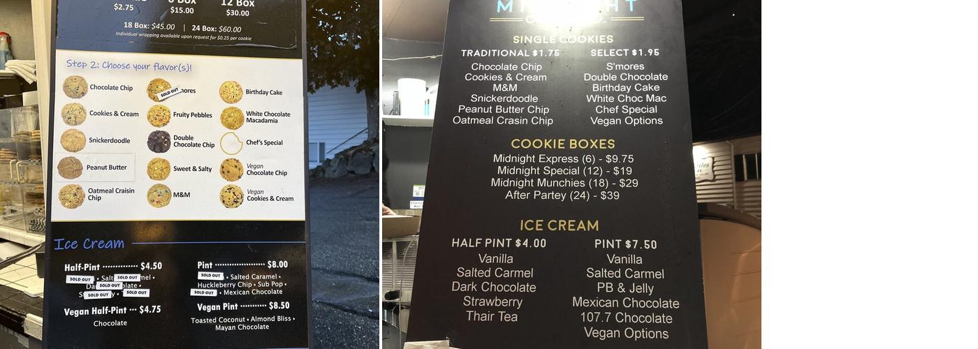 Midnight Cookie Co. Menu
