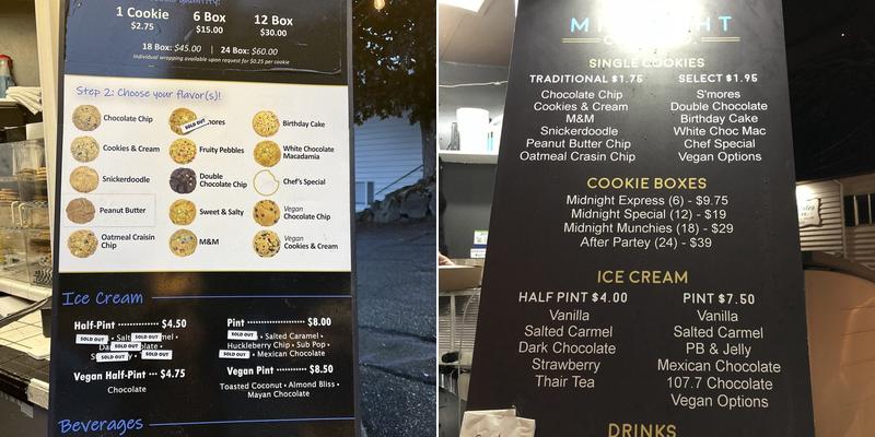Midnight Cookie Co. Menu