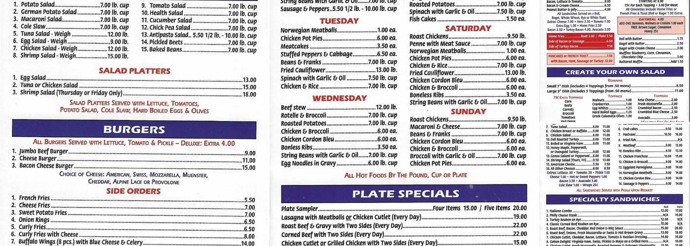 Mike's Delicatessen Menu