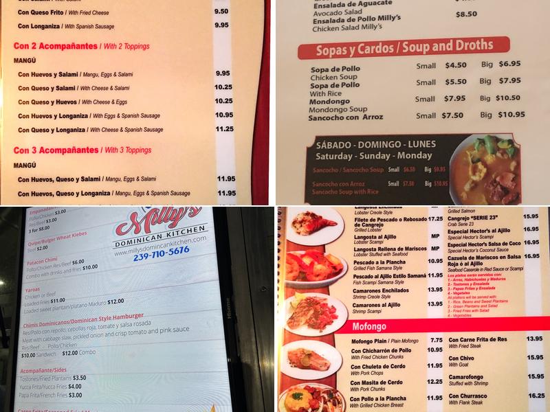 Milly's Restaurant Menu