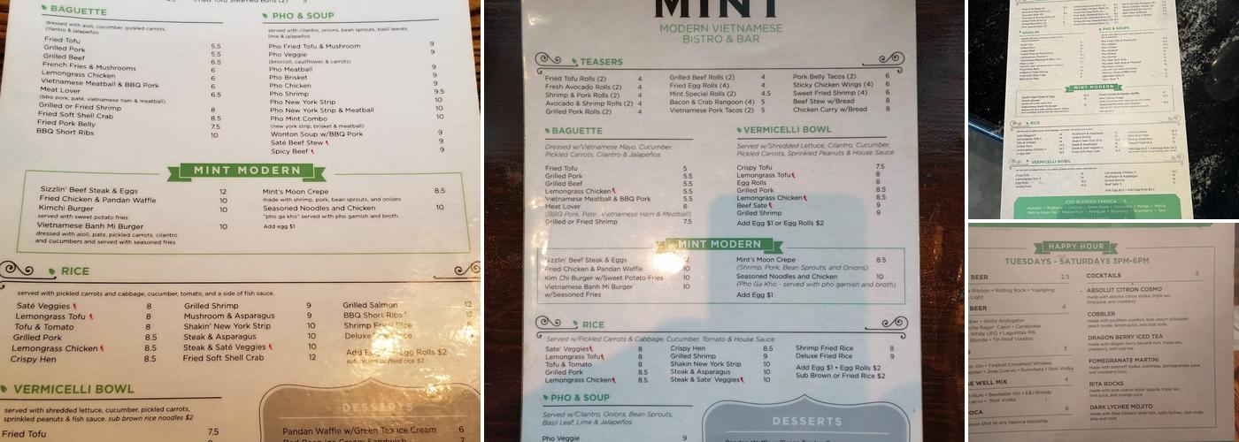 Mint Modern Vietnamese Menu