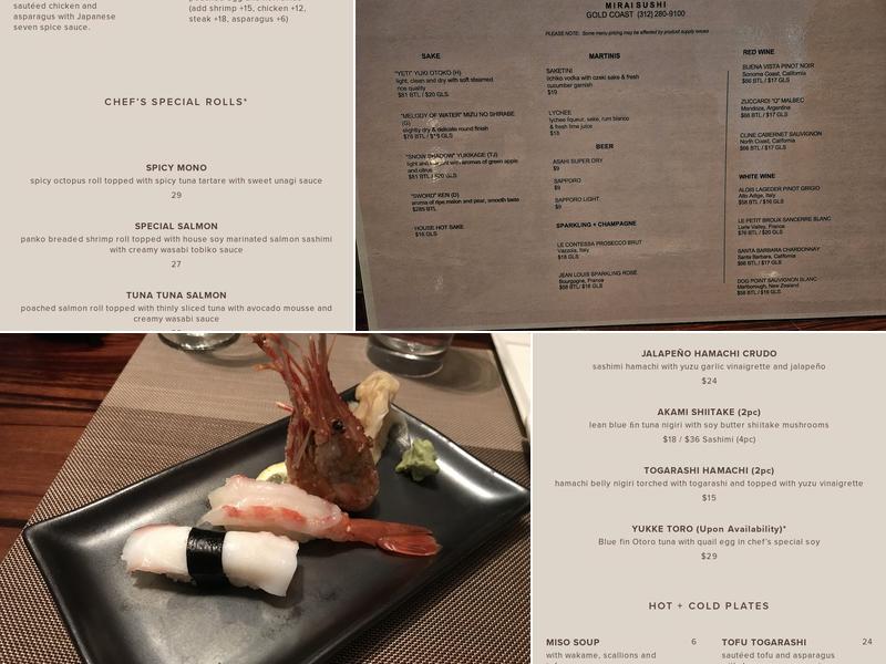 Mirai Sushi Menu
