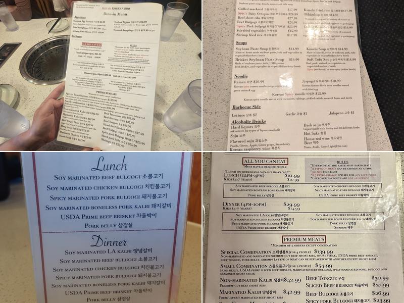 Mirak Korean BBQ Restaurant Menu