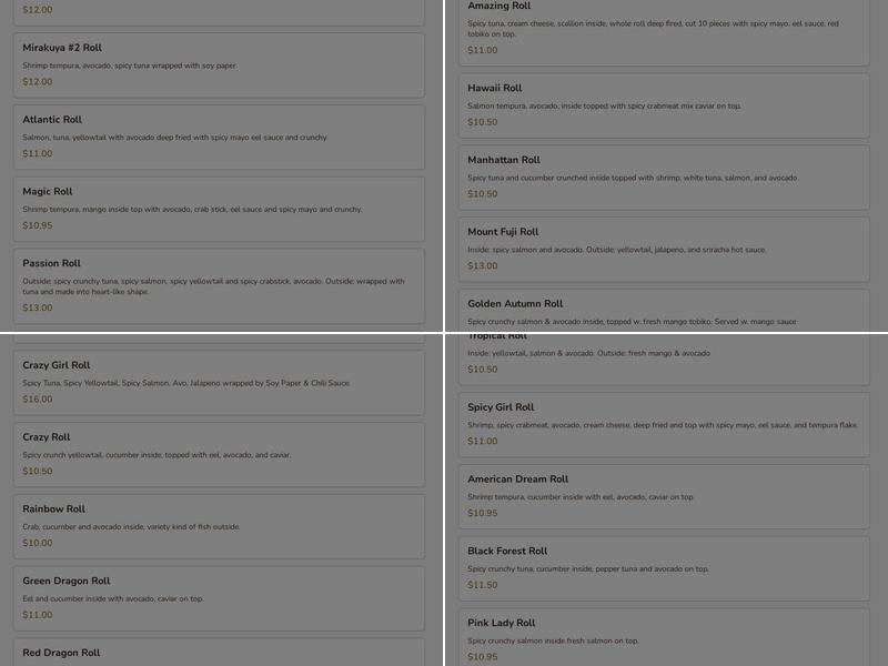 Mirakuya Menu
