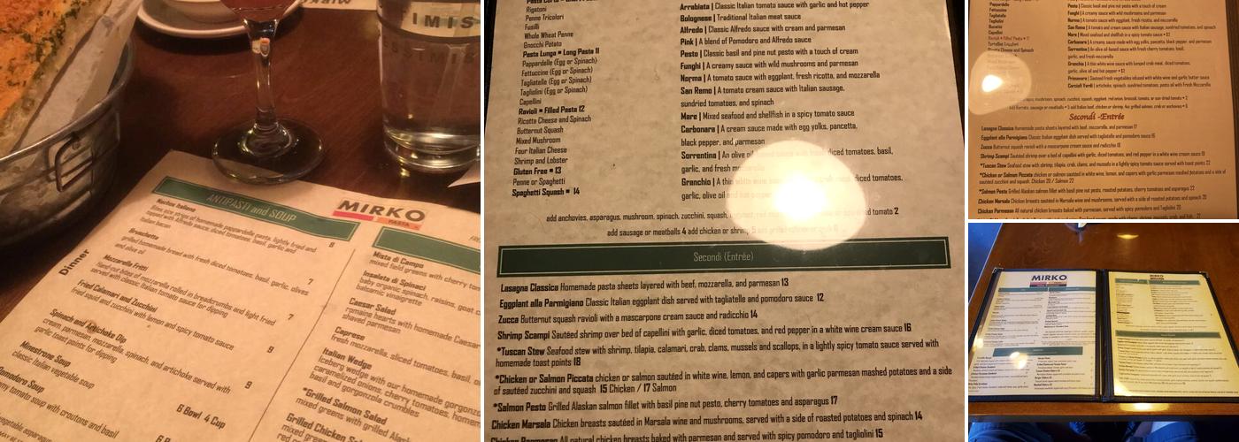 Mirko Pasta Menu