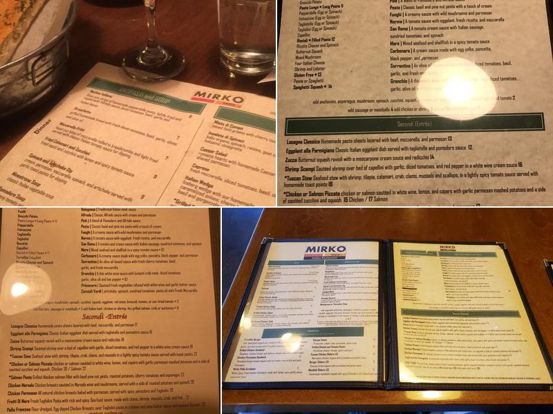 Mirko Pasta Menu