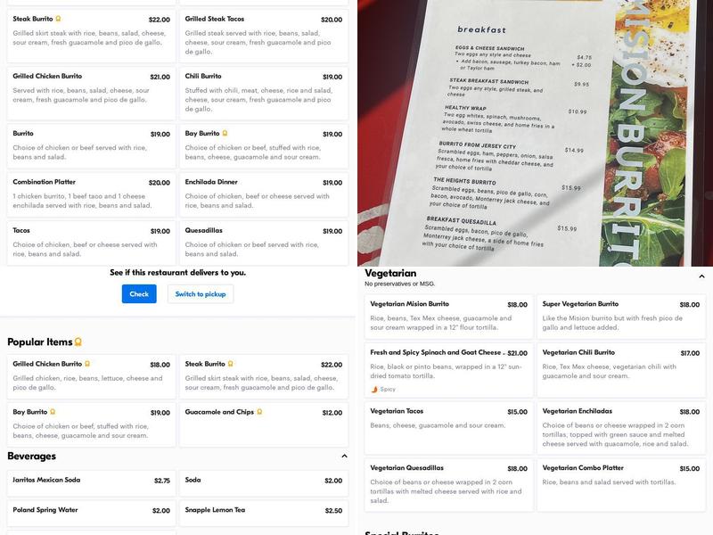 Mision Burrito Menu