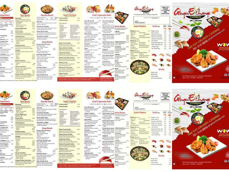 Ginger Exchange - Mission Hill Roxbury Menu