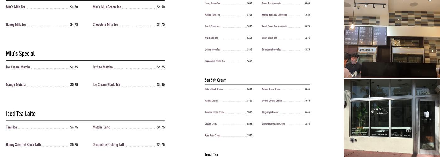 Miu's Tea Menu