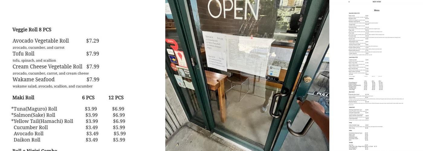 Mizu Sushi Menu