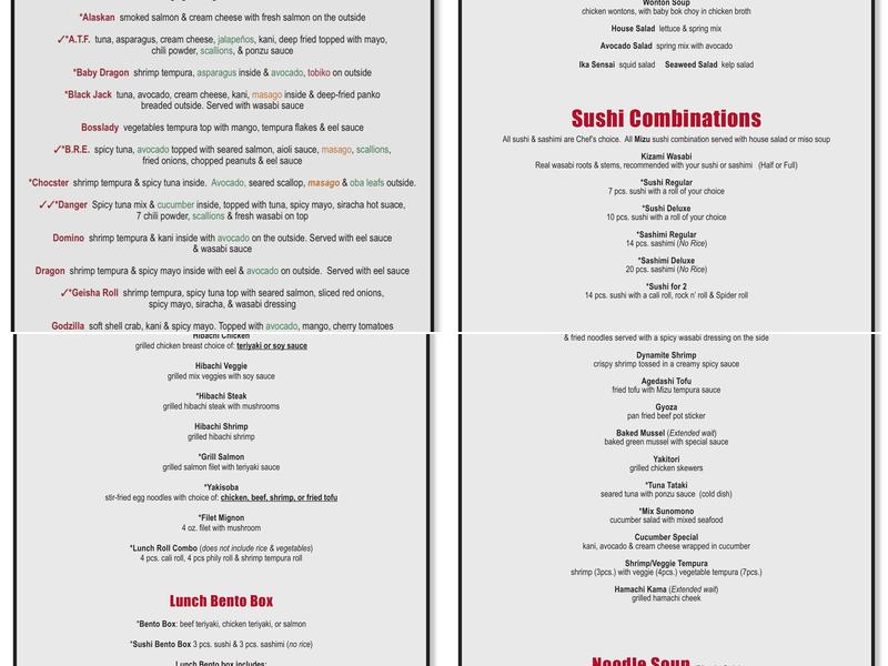 Mizu Sushi Steak Seafood Menu
