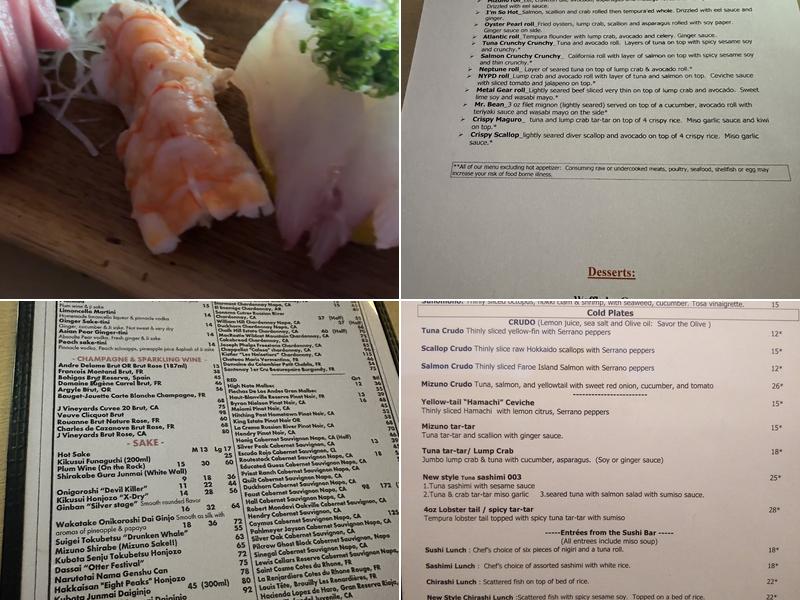 Mizuno Sushi Menu