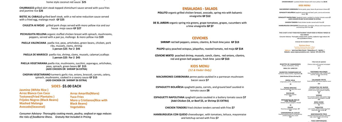 Mojo Restaurant Menu