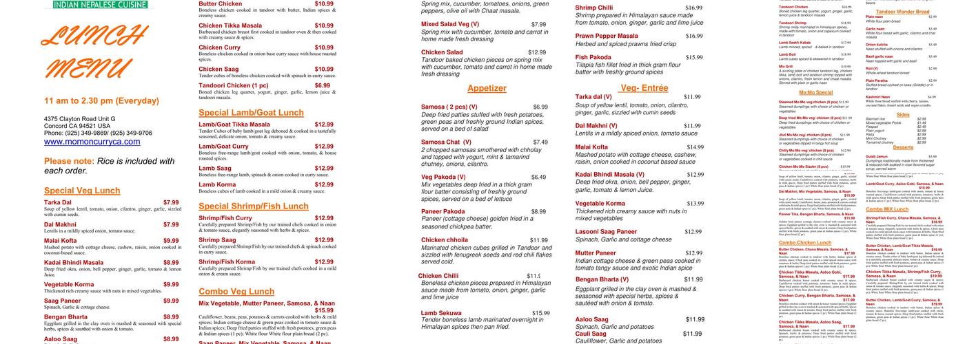 Momo N Curry Menu