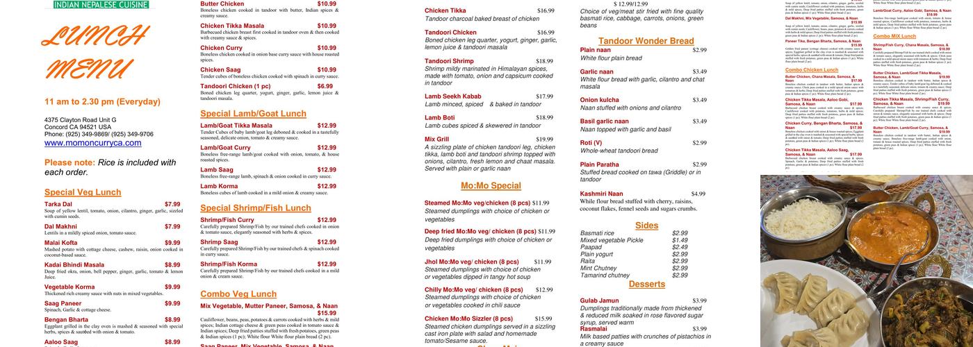 Momo N Curry Menu