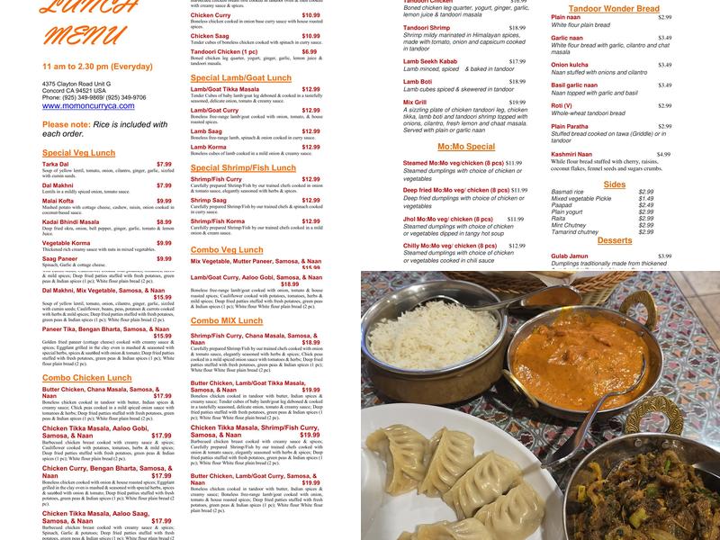 Momo N Curry Menu