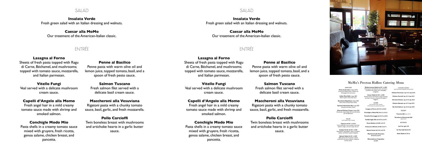MoMo's Pasta Menu