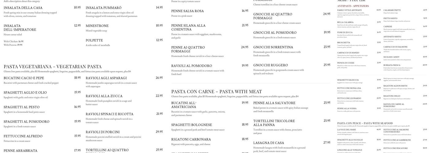 Mona Lisa Restaurant Menu