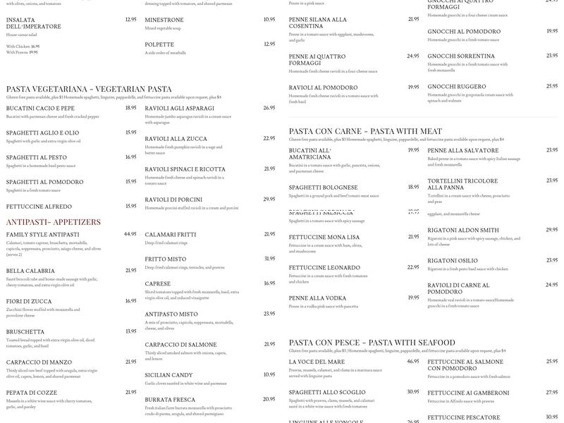 Mona Lisa Restaurant Menu