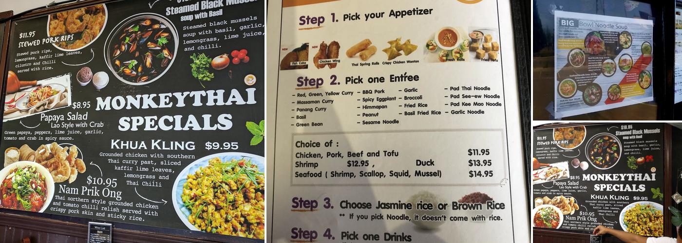 Monkey Thai Menu
