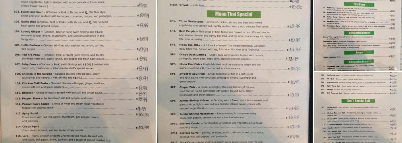 Moon Thai Restaurant Menu
