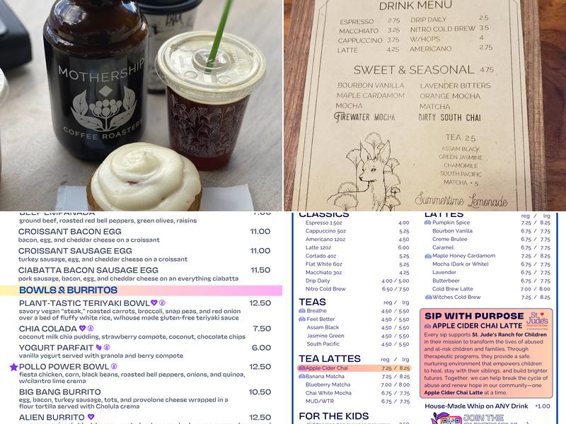 Mothership Coffee Roasters Menu