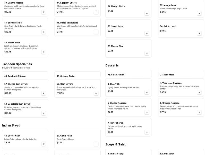 Moti Mahal Indian Cuisine Menu