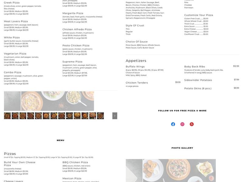 Mr. Pizza Menu
