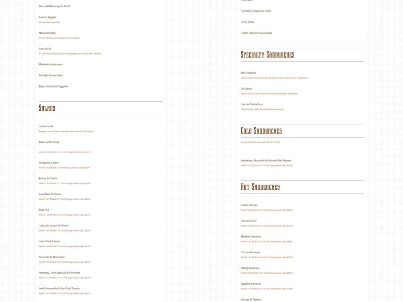 Mucci's Italian Market Menu