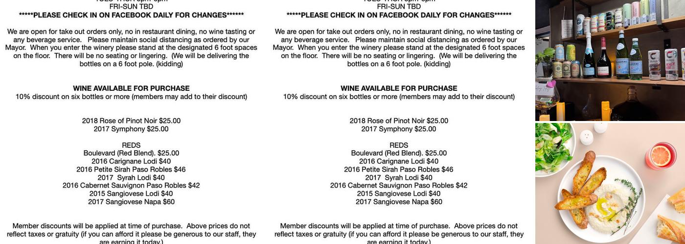 Négociant Winery Menu