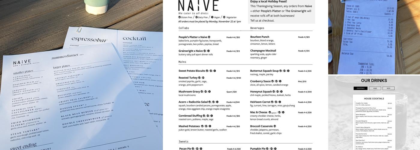Naive Kitchen + Bar Menu