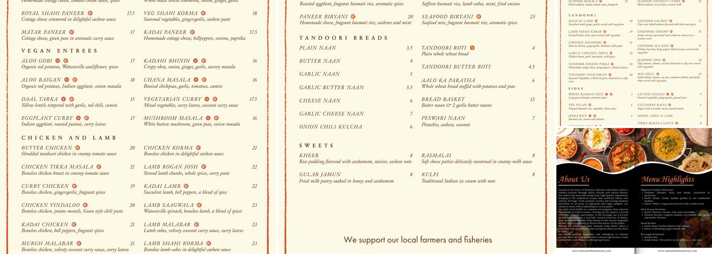 Namaste India Bistro Menu